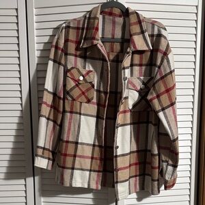 Plaid Women's Jacket - Red, Brown, and Cream